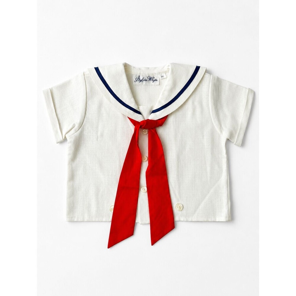 Vintage Sylvia Whyte Sailor Top Size 2T Nautical White Blue Red Tie